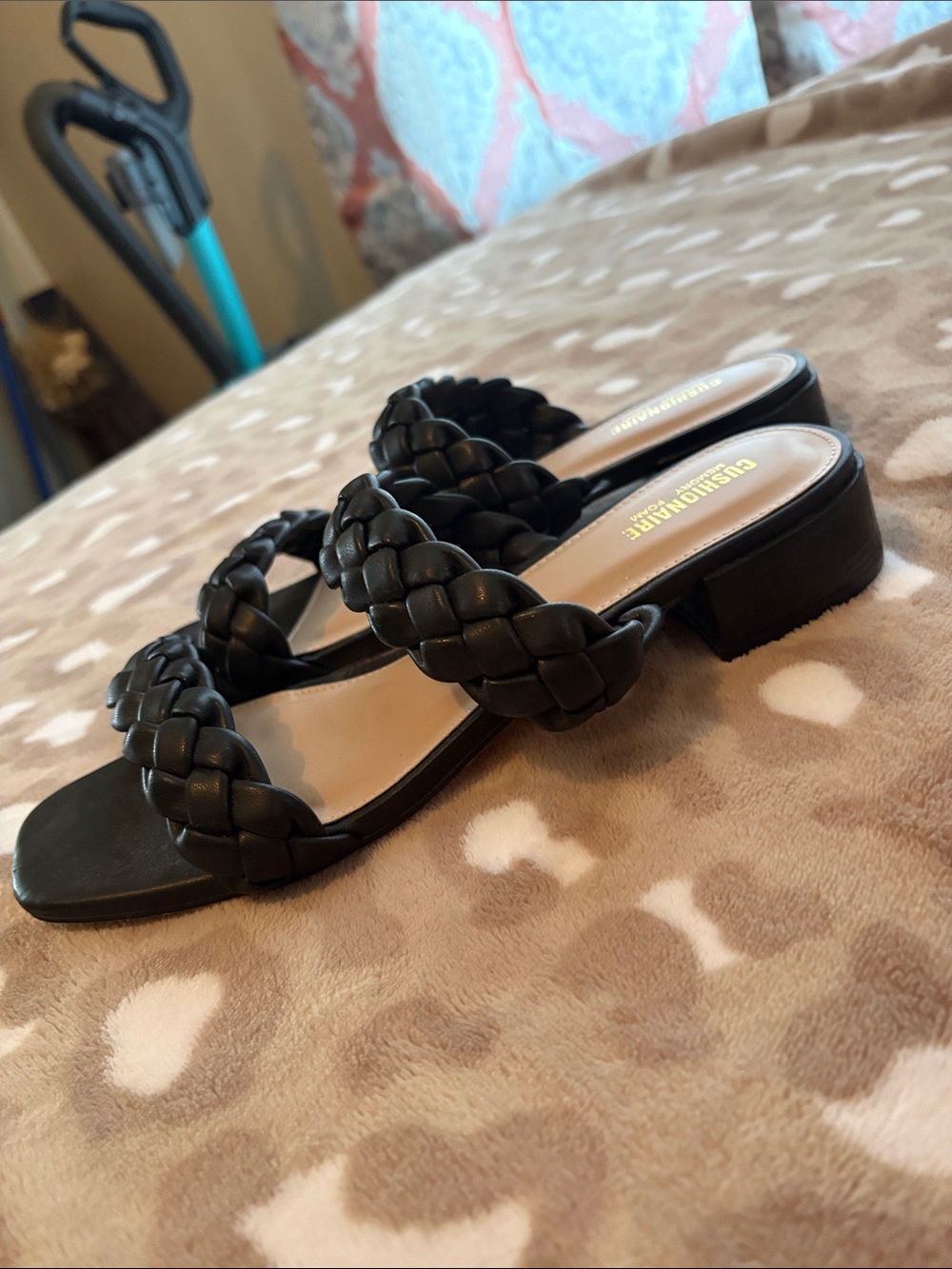 Braided Double-Strap Black Slide Mules